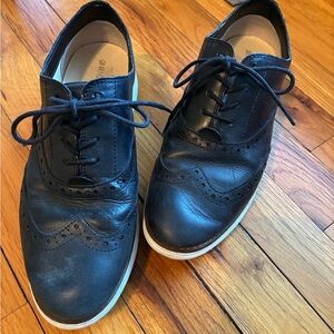 Cole Haan Black Leather Wingtip Loafers with White Sole